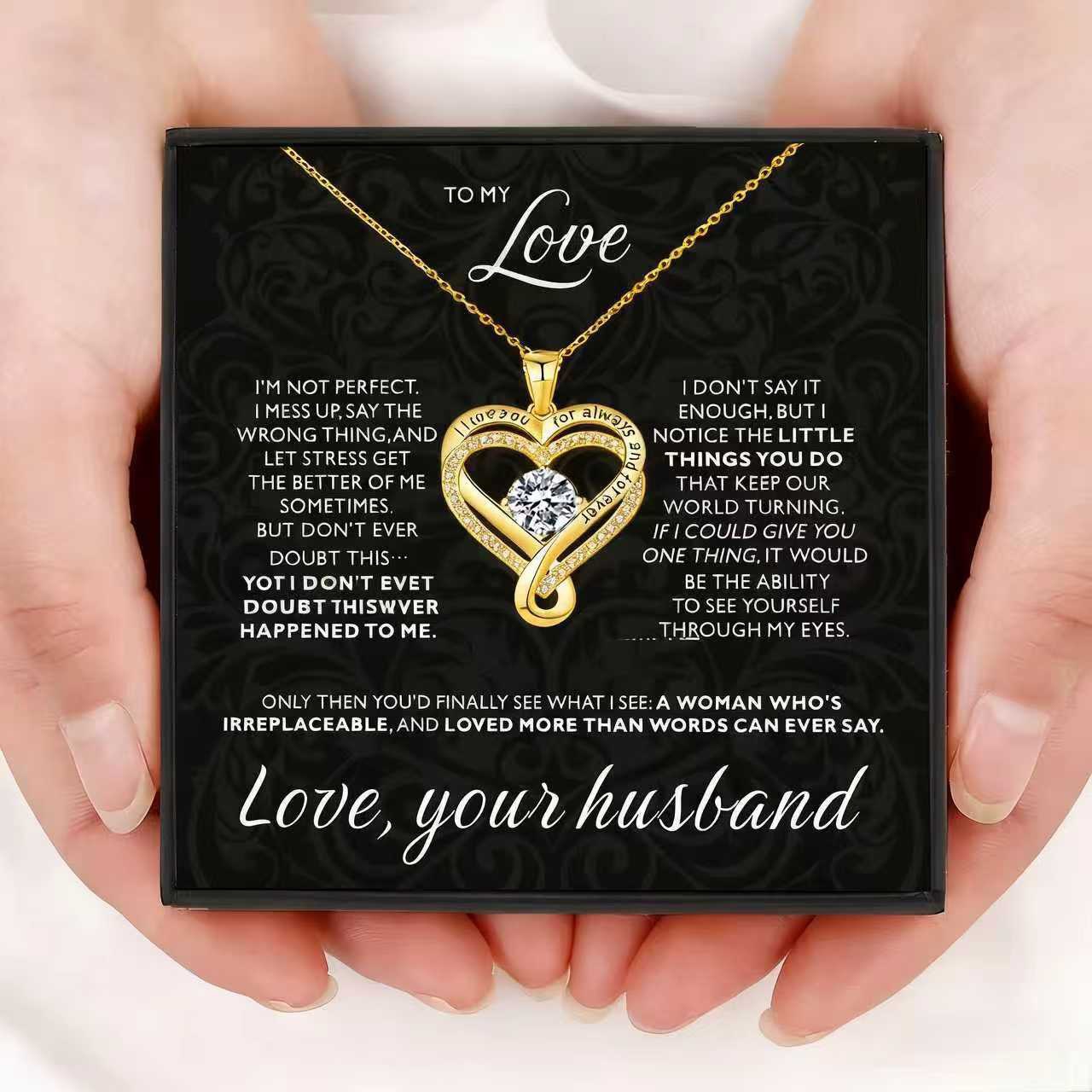 Engraved Heart Necklace for Wife