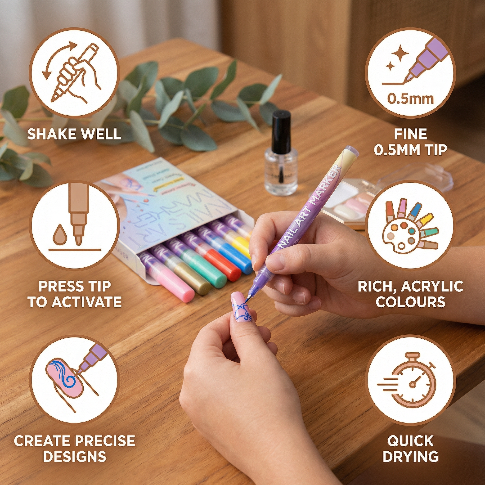 Nail Art Marker Set with Precision Tip – Acrylic Pens for Detailed Nail Designs