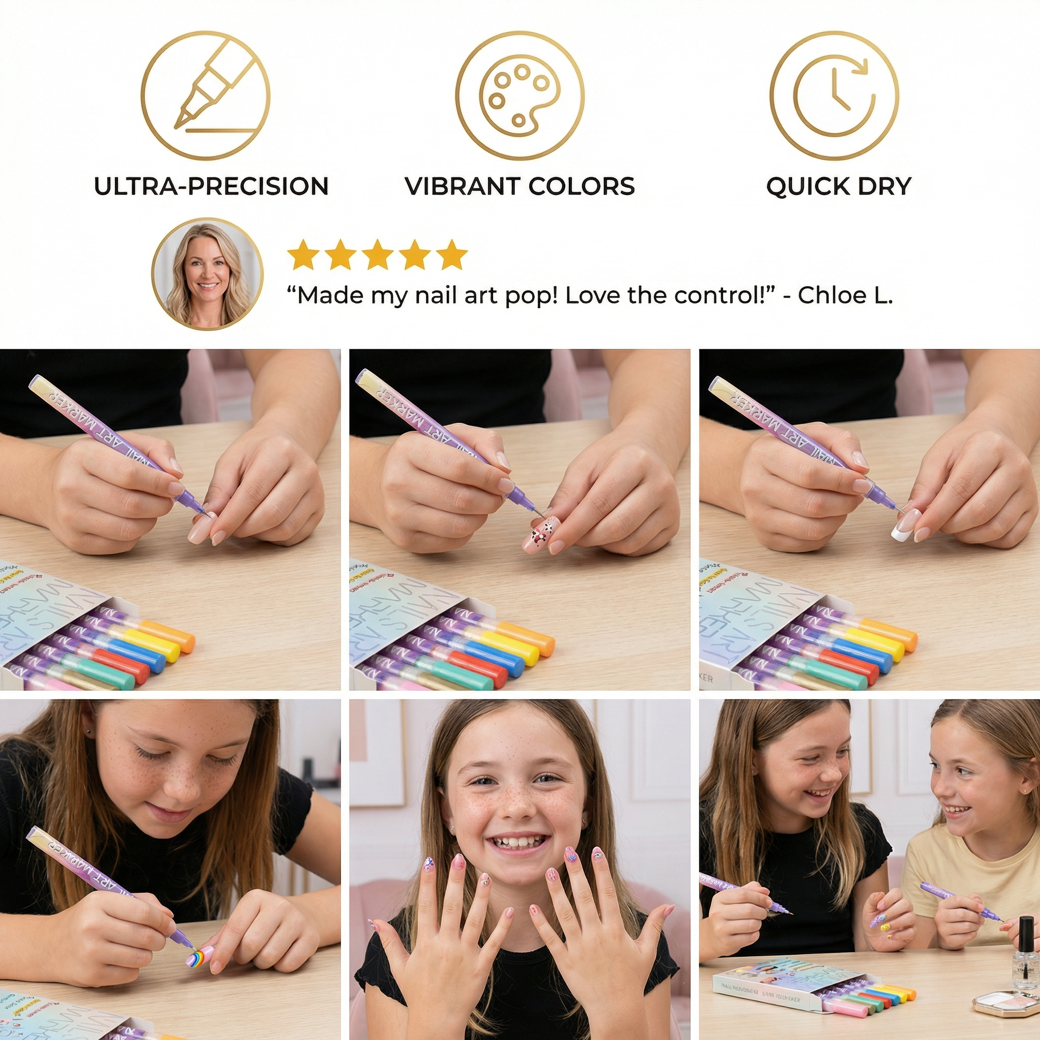 Nail Art Marker Set with Precision Tip – Acrylic Pens for Detailed Nail Designs
