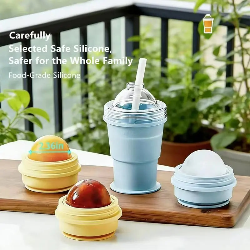 Folding Food-Grade Silicone Ice Hockey Cup & Spherical Ice Cube Mold