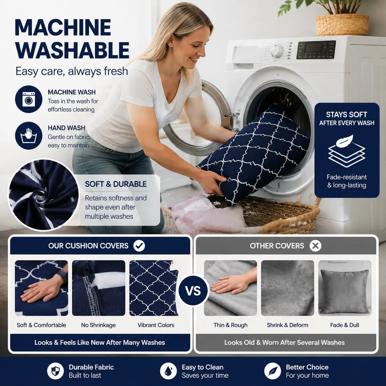 Navy Geometric Outdoor Patio Sofa Cushion Covers  machine washable