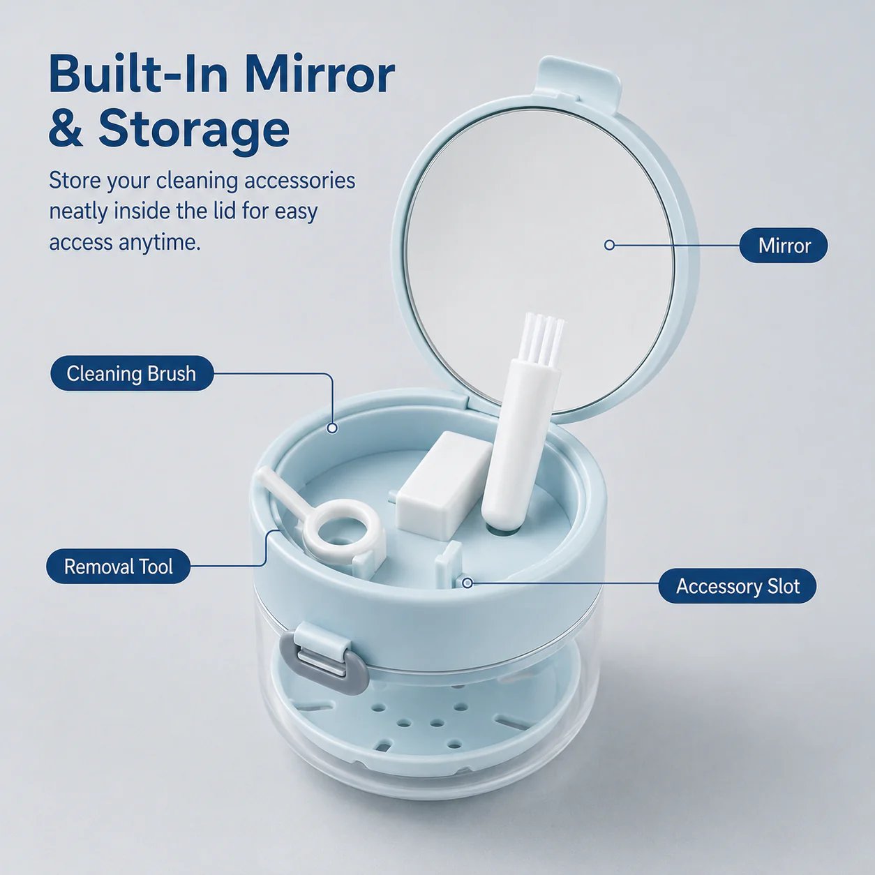 🔥3-in-1 Leak-Proof Retainer Cleaning Case with Mirror, Drain Tray & Travel Storage