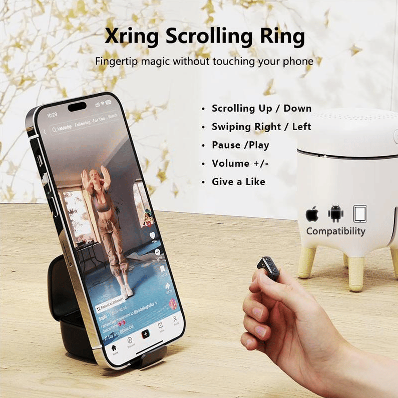 Xring Scrolling Ring Bluetooth Remote Control with Phone Stand,Remote for Selfie,Video Record,Music Control,ebook for iPhone,iPad,Android,Smartphone