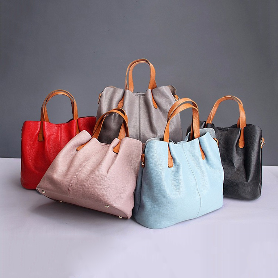 Two In One Leather Shopper Tote Bag