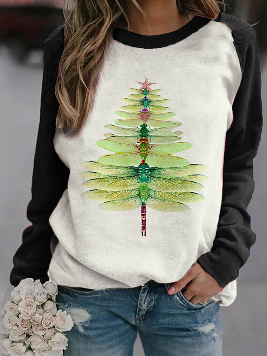 Dragonfly Christmas Tree Print Sweatshirt