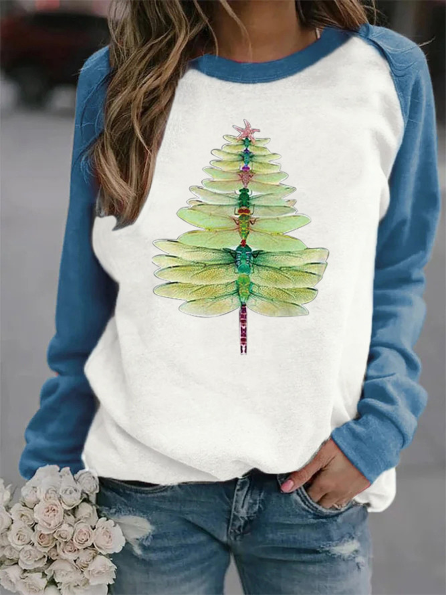 Dragonfly Christmas Tree Print Sweatshirt