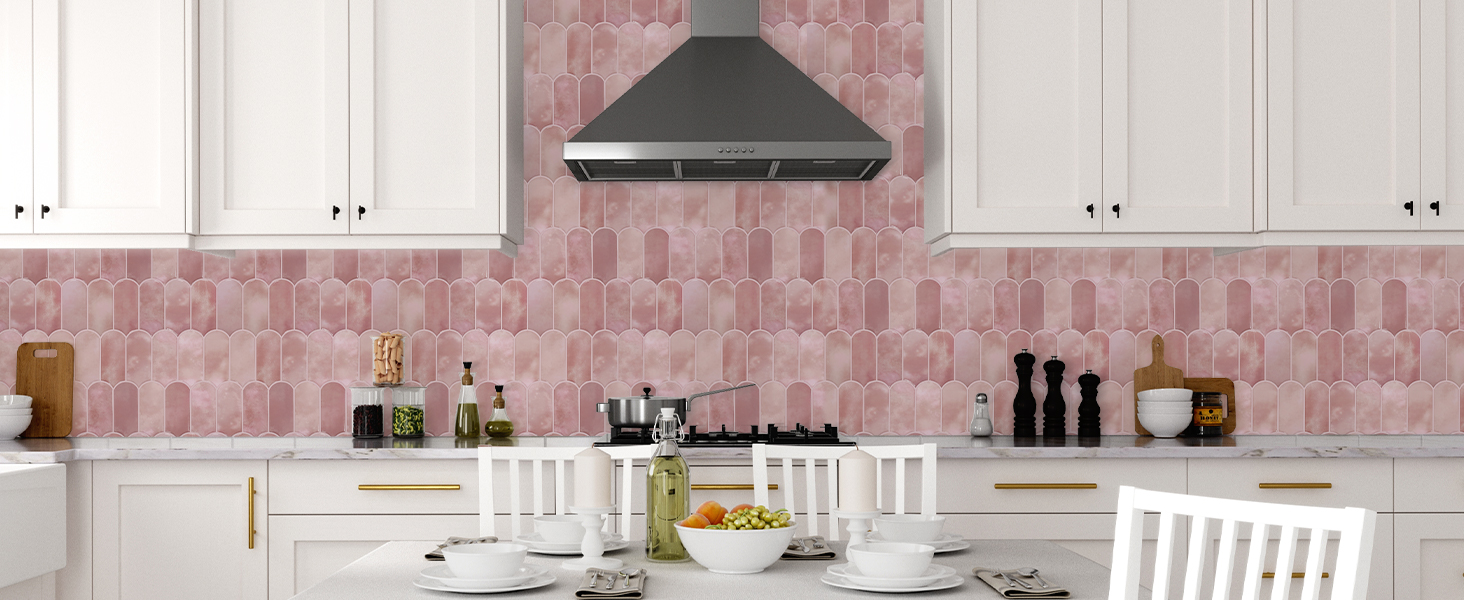 pink peel and stick backsplash