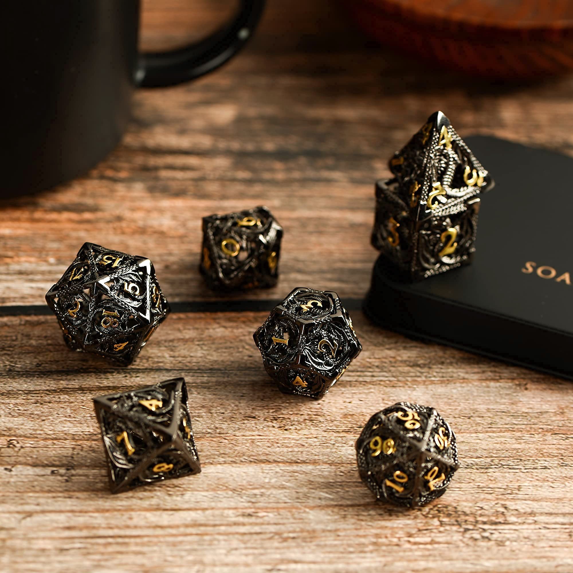 Hollow Metal Dragon Shaped Carving Dice Set