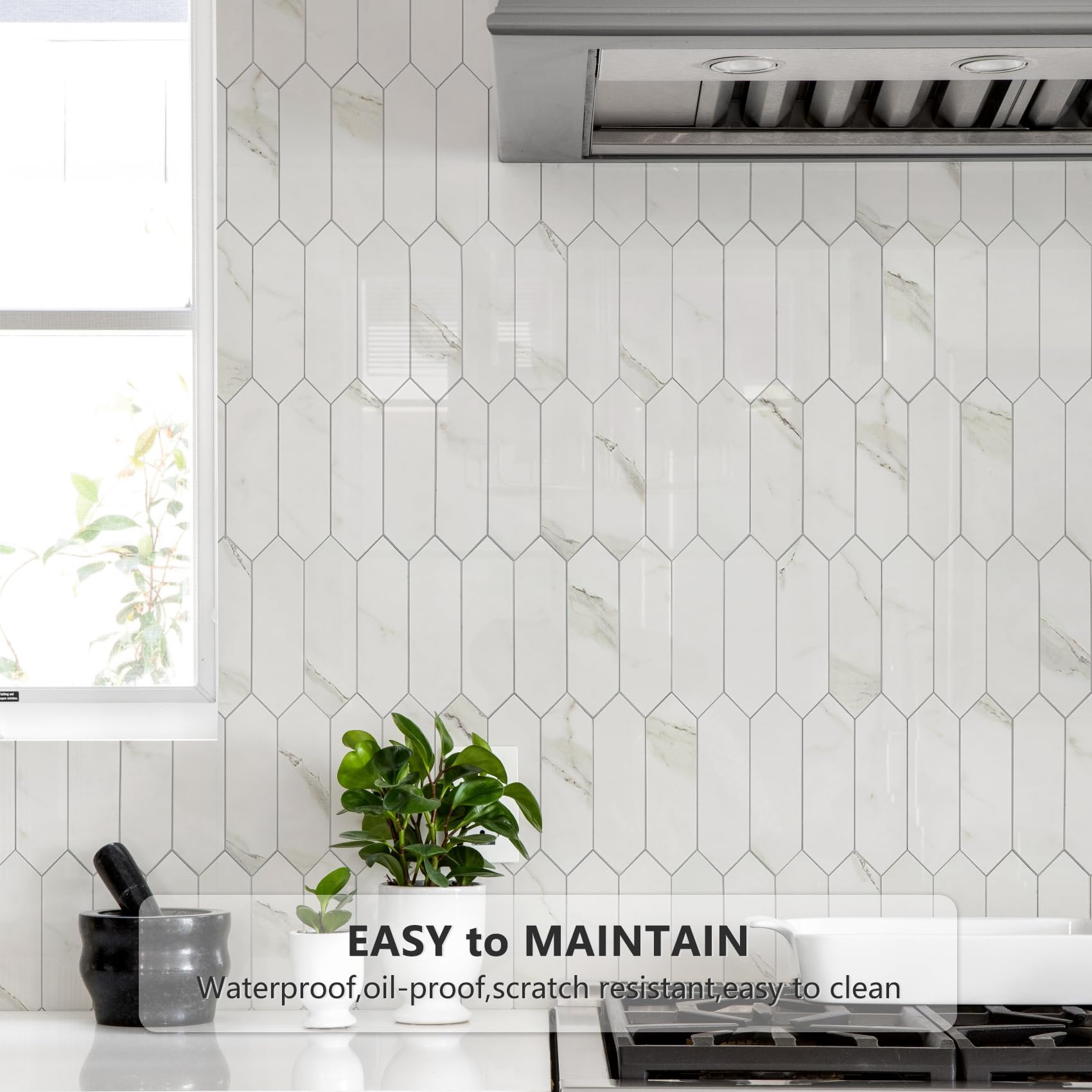12.8 x 12.8 Inch Long Hexagon PVC Self Adhesive Mosaic Wall Tiles