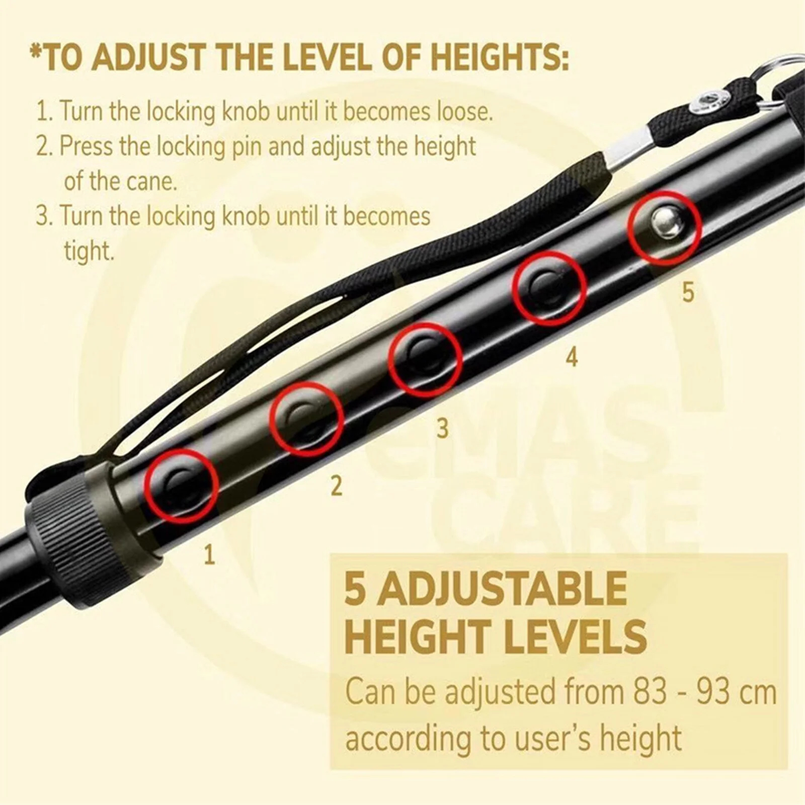 Ultimate Magic Folding Walking Stick Height Adjustable Lightweight LED Light & Alarm