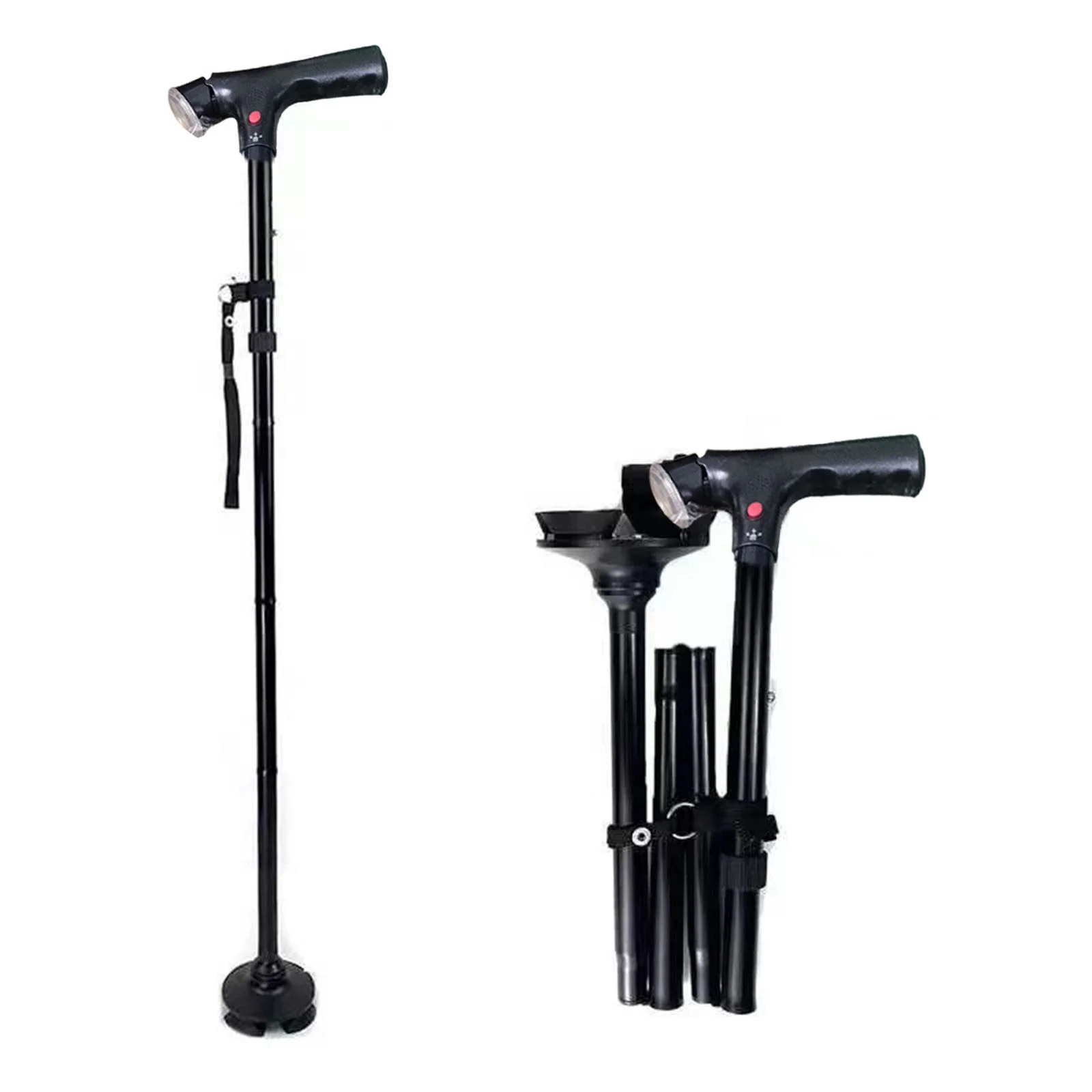 Ultimate Magic Folding Walking Stick Height Adjustable Lightweight LED Light & Alarm