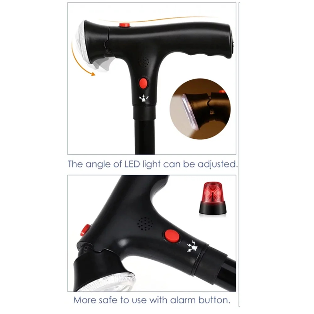 Ultimate Magic Folding Walking Stick Height Adjustable Lightweight LED Light & Alarm