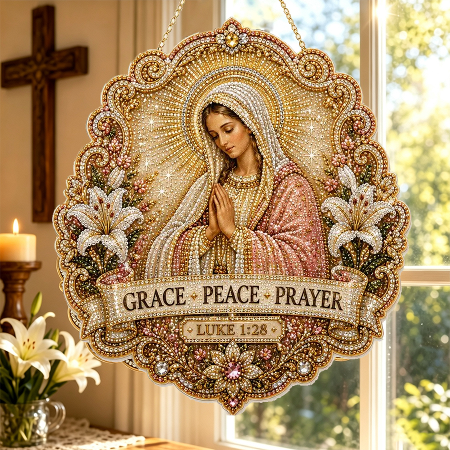 ✝️💐 Cross, Flowers & Dove Diamond Art Hanging Ornament Kit – A Relaxing DIY Craft Filled with Faith & Peace ✨🙏