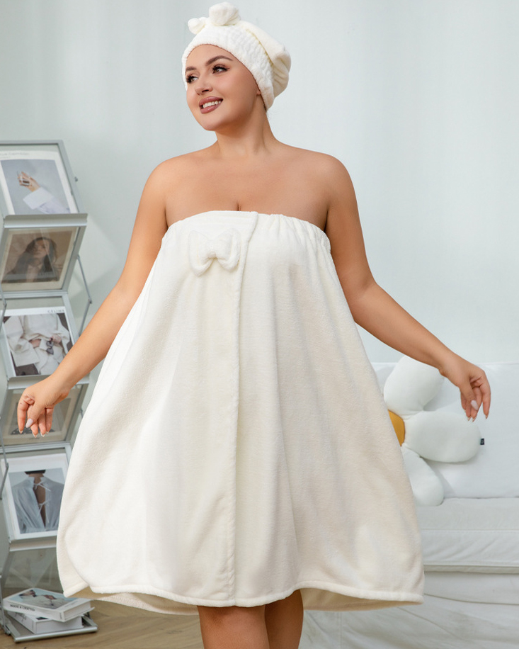 Plus Size Adjustable Bath Skirt & Quick-Dry Cap Set