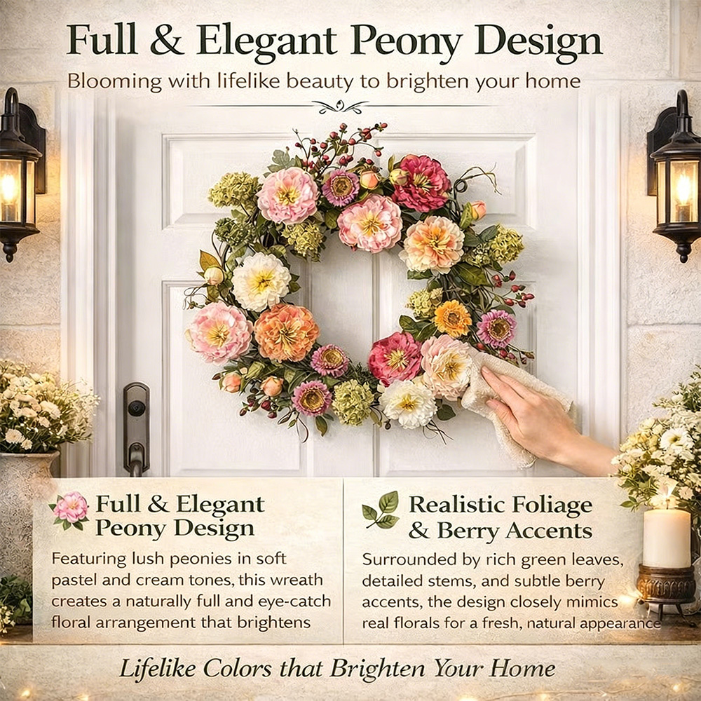 🔥Mother's Day Sale: 50% OFF💐Mixed Peony Floral Wreath🎁