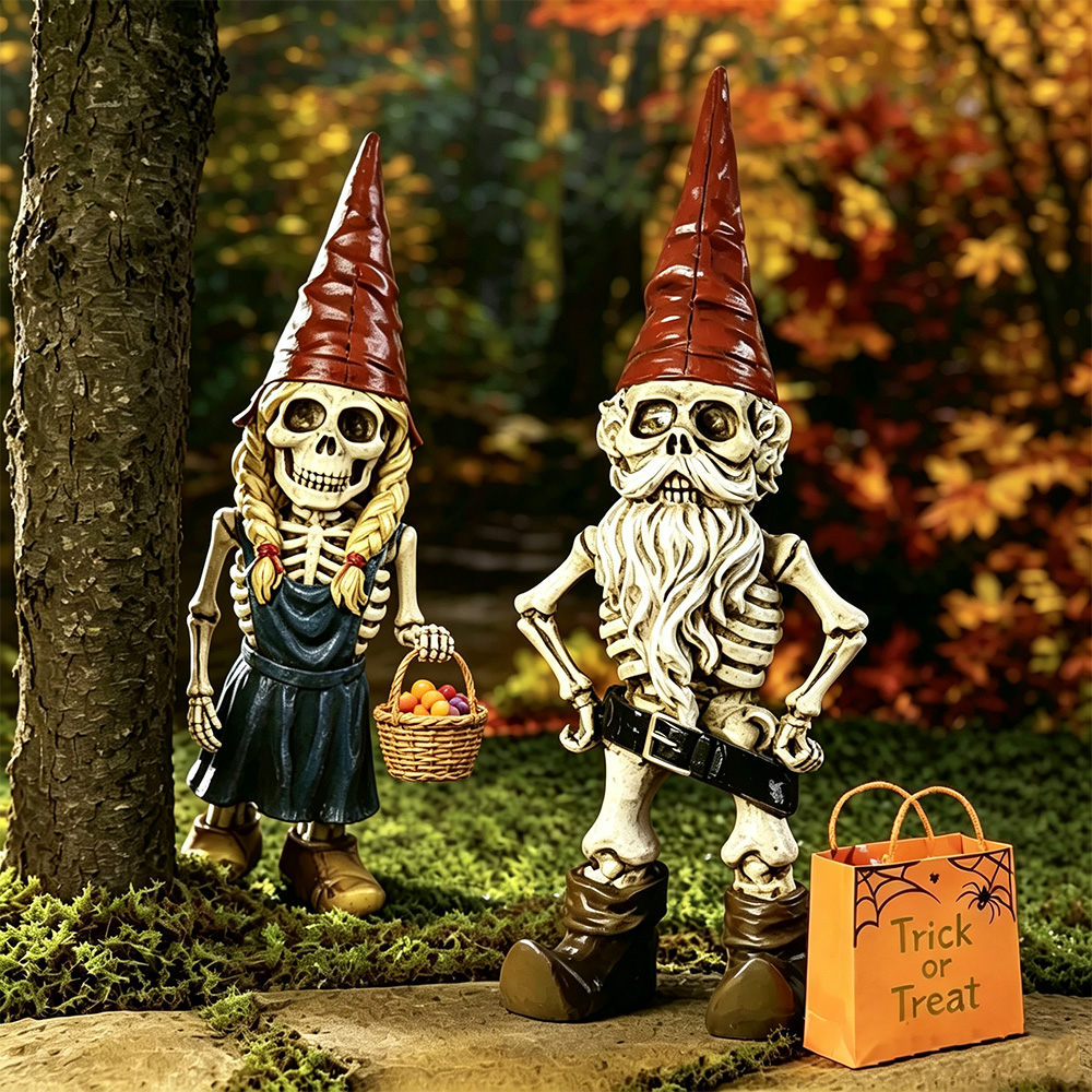 Halloween Skeleton Gnome Couple Garden Statue