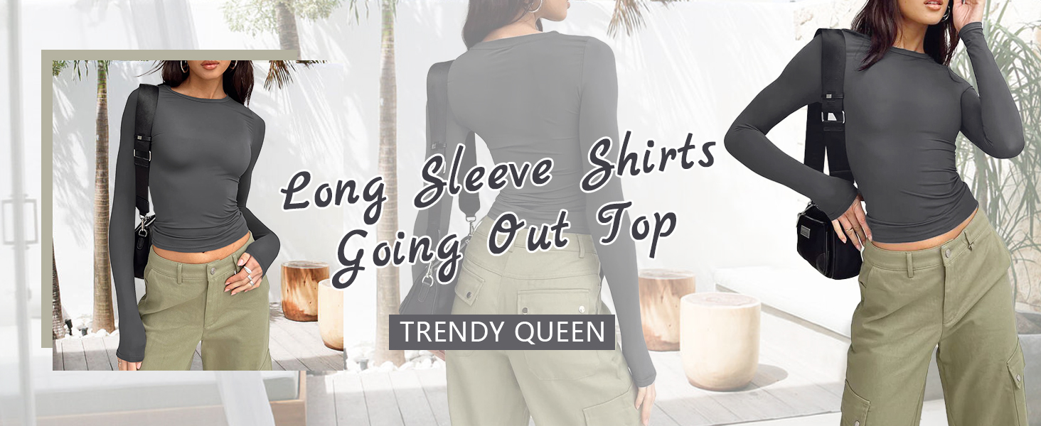 Going Out Tops Y2K Tops Long Sleeve Shirts Basic Tees preppy Cute Slim Fit  Teen Girls 2023