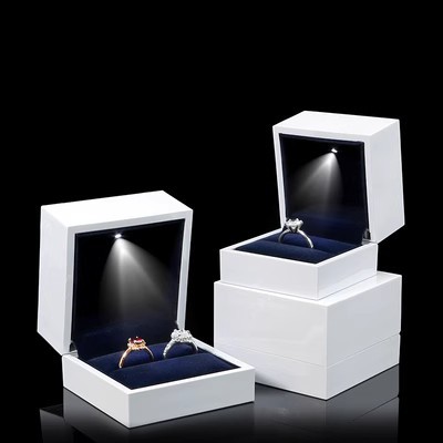 Square White glossy high-end jewelry box with light
