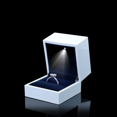 Square White glossy high-end jewelry box with light