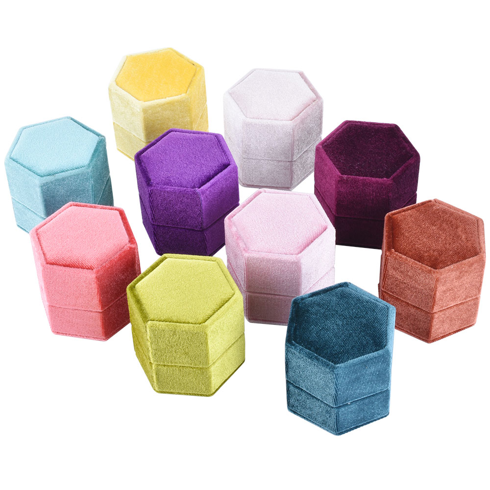 Fashion hexagonal velvet ring boxes