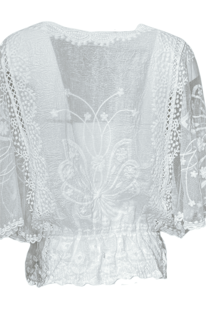 Charlot Cotton Top With Embroidered Sleeve
