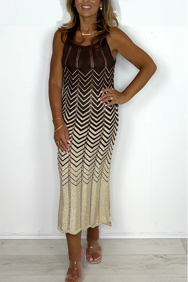 Spaghetti Strap Shimmer Small ZigZag Detail Maxi Dress