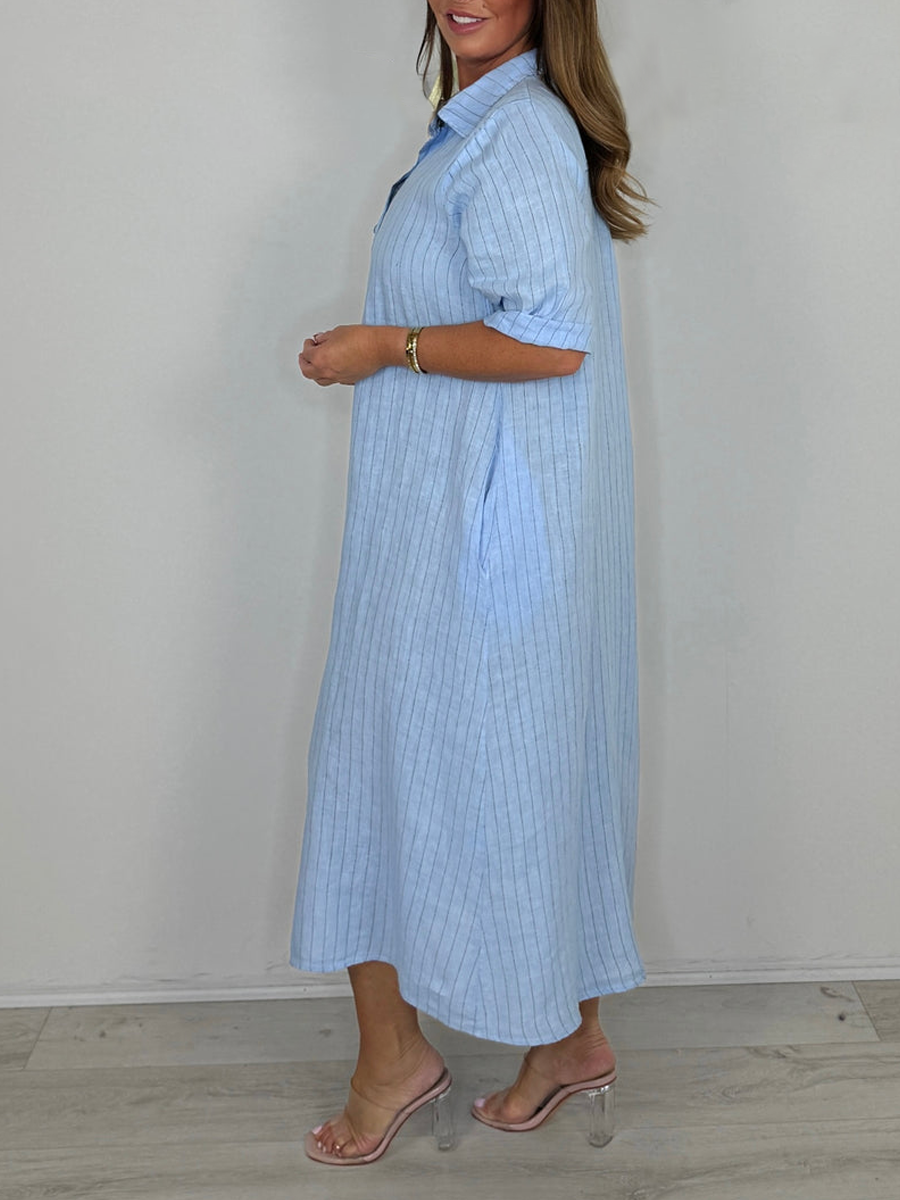 Linen Pinstripe Shirt Dress