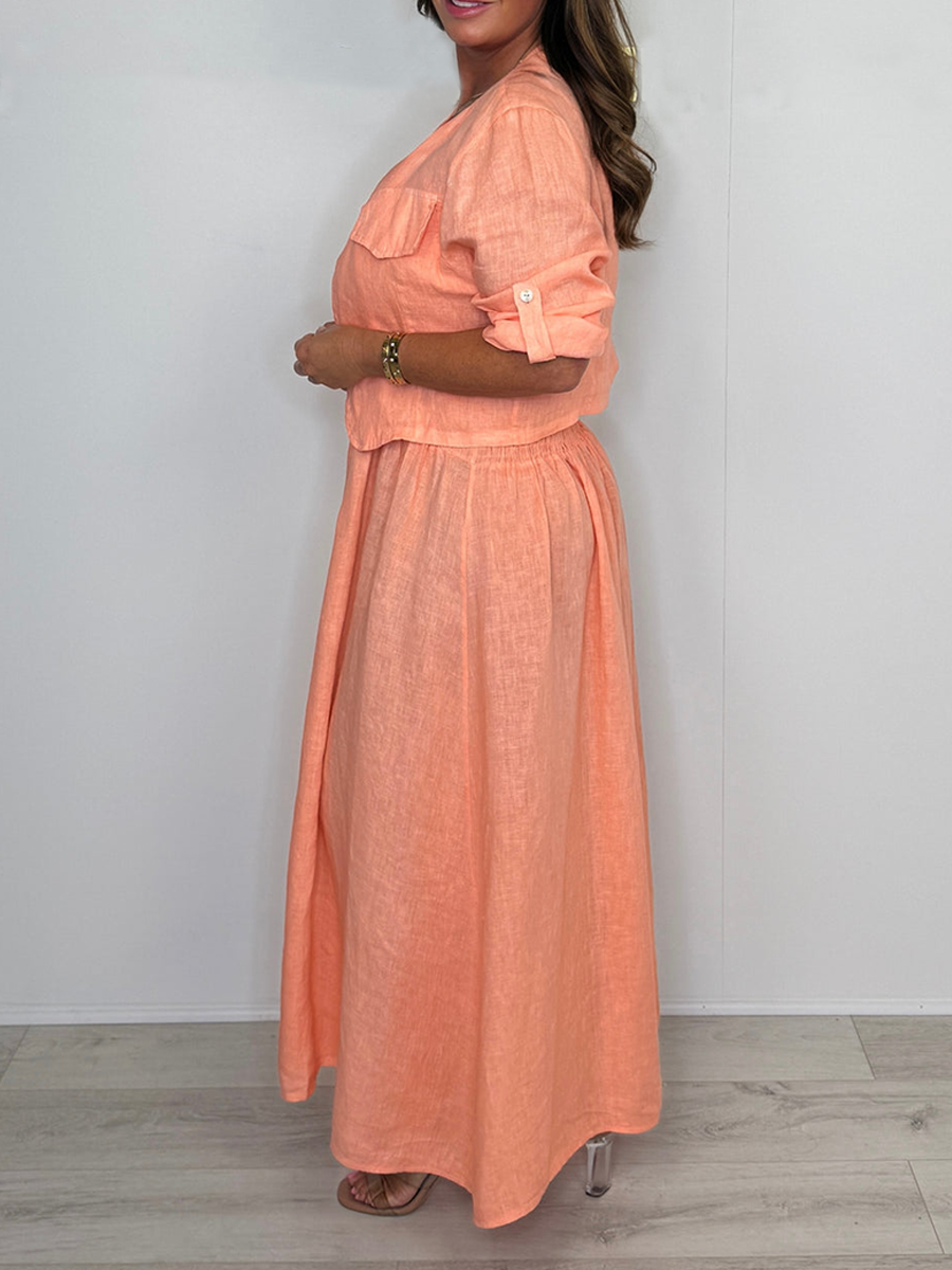 Linen Smocked Dress With Over Jacket