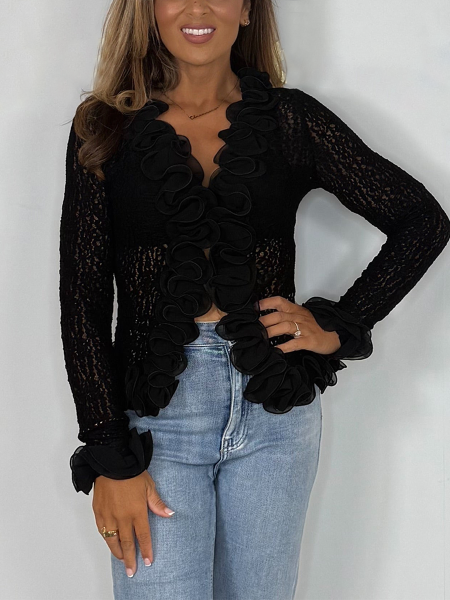 3D Ruffle Lace Detail Top