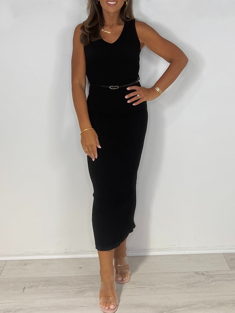 Crinkle V-Neck Sleeveless Top & Midi Skirt Co-ord