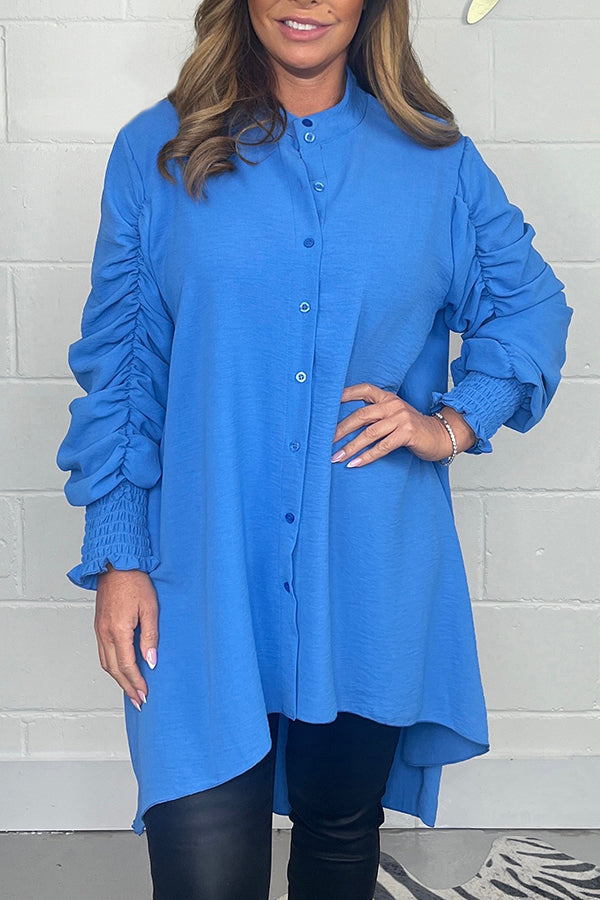 High Low Ruched Sleeve Shirt