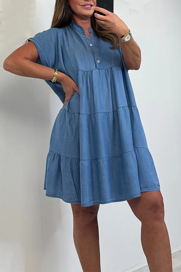 Denim Cap Sleeve Swing Dress