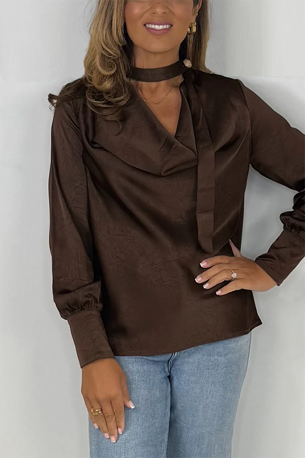 Choker Cowl Neck Silky Blouse