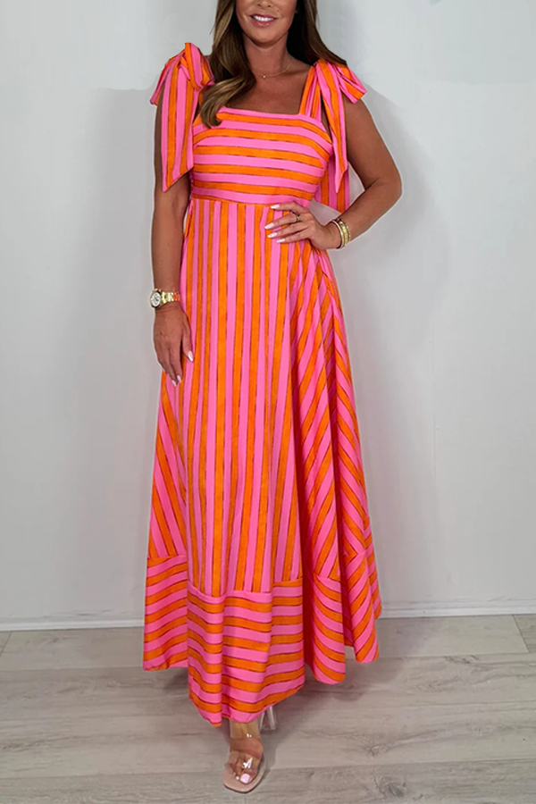 Stripe Tie Shoulder Maxi Dress