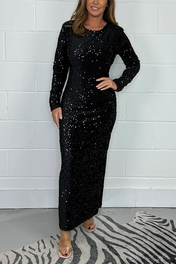 Long Sleeve Sequin Velvet Dress