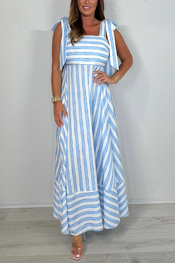 Stripe Tie Shoulder Maxi Dress