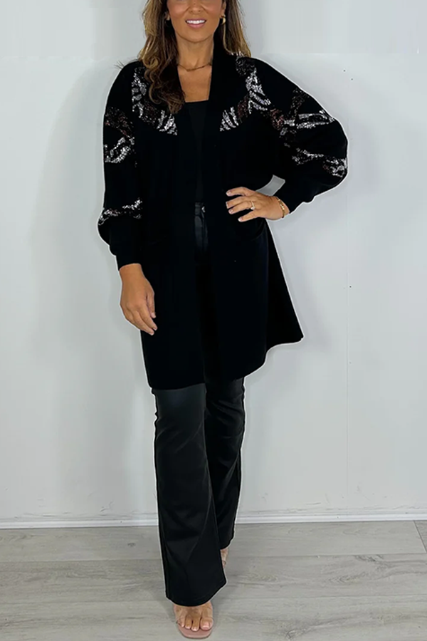 Flat Knit Pocket Gem Swirl Detail Cardigan