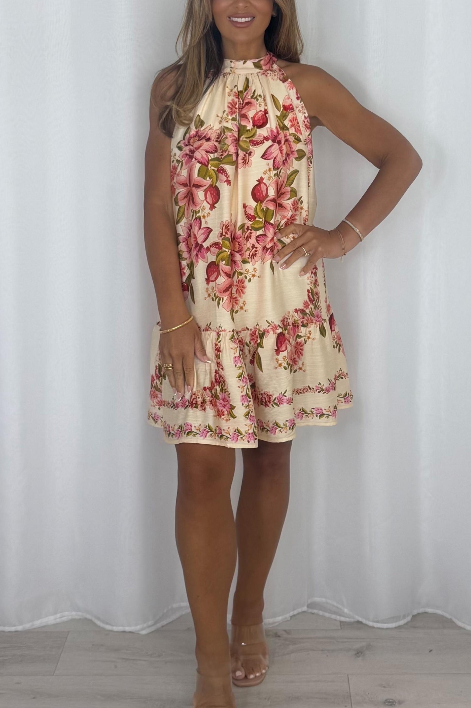 Rose Halter Neck Swing Dress