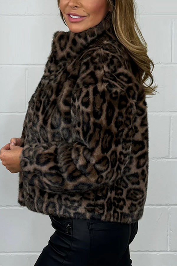 Leopard Print Faux Fur Jacket