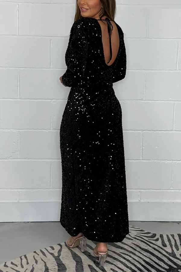 Long Sleeve Sequin Velvet Dress