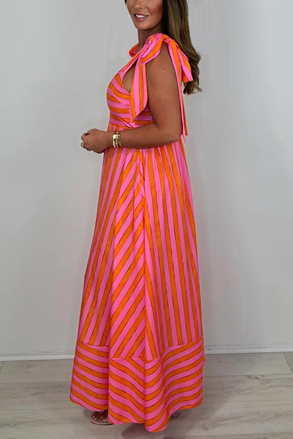 Stripe Tie Shoulder Maxi Dress