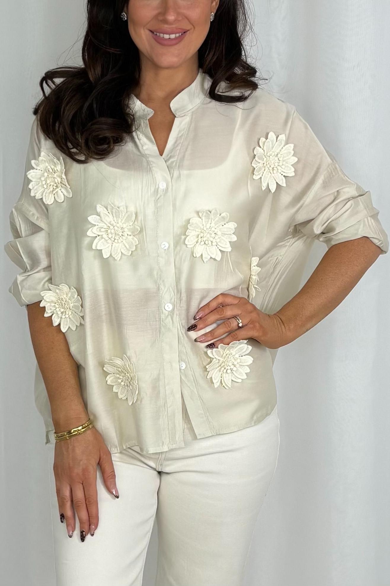 Round Neck Floral Button Detail Shirt