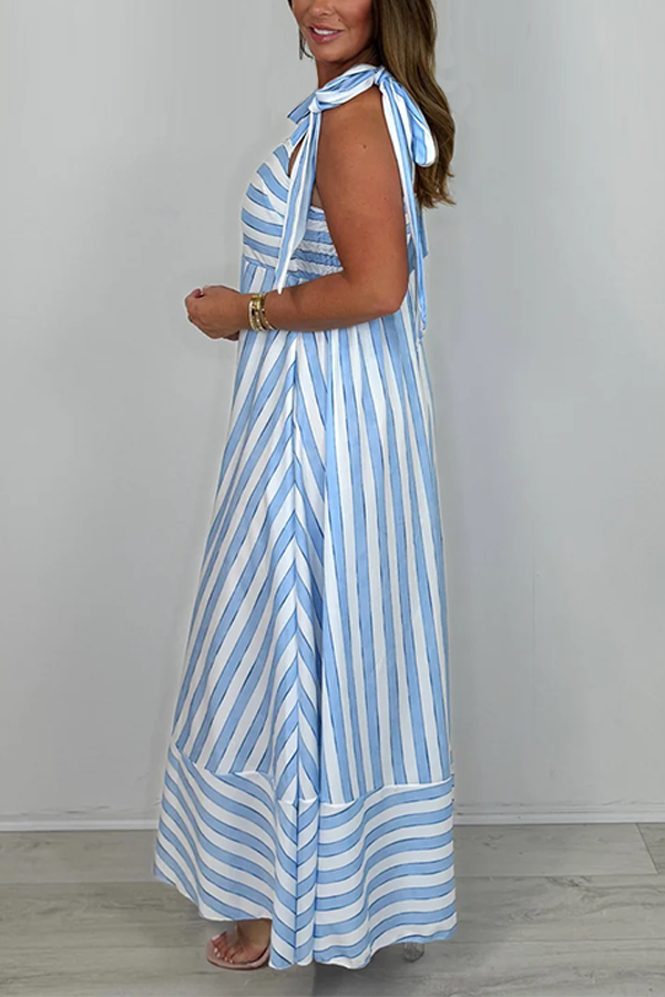 Stripe Tie Shoulder Maxi Dress