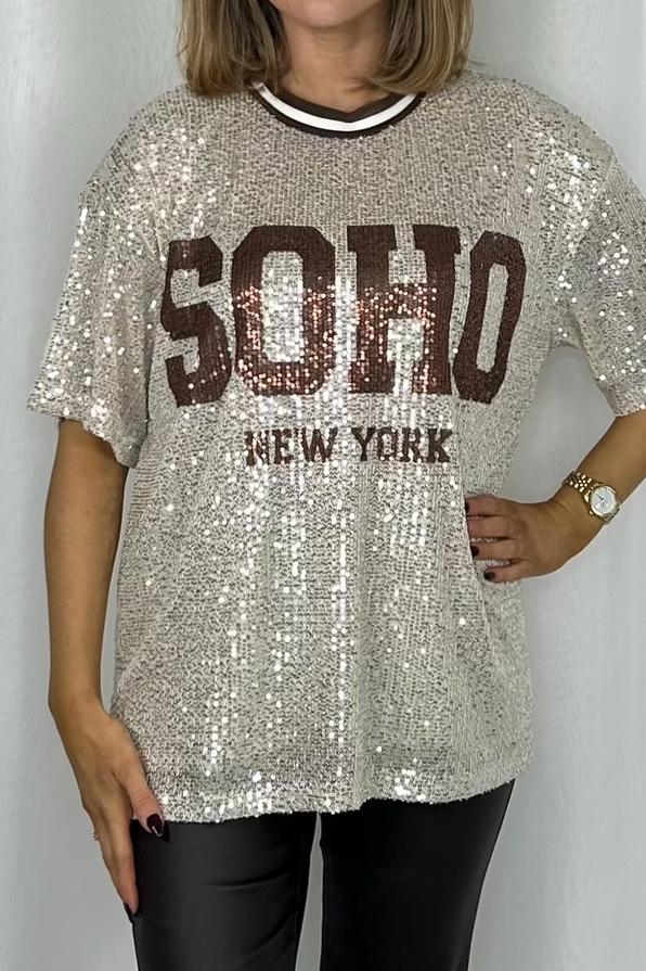Champagne Soho Sequin Jersey Top