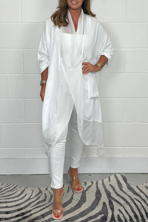 Crossover drape silk mix top