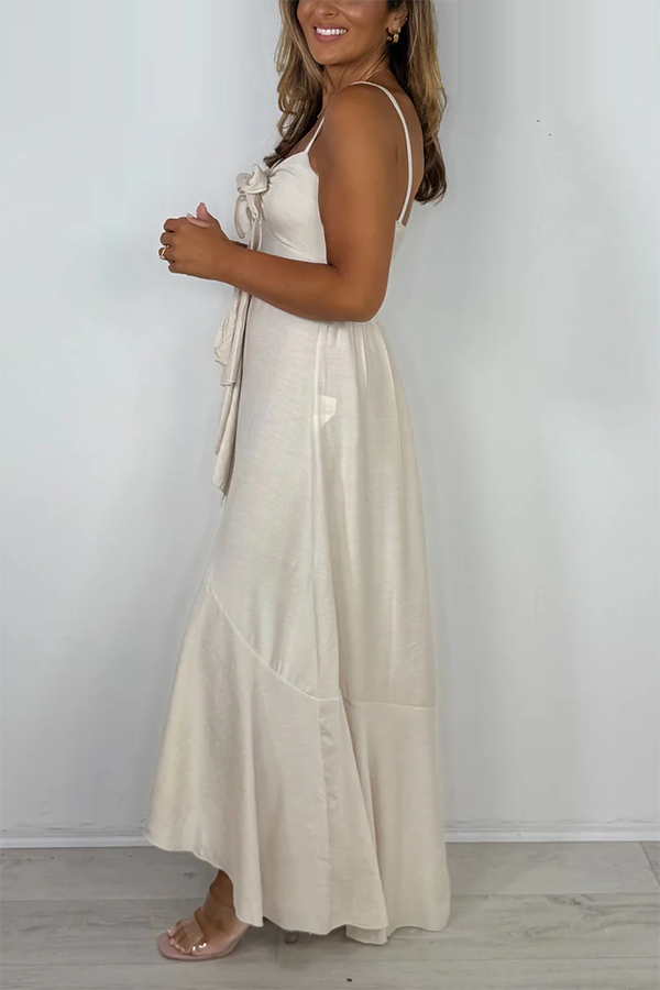 Frill Middle Tie Front Spaghetti Strap Maxi Dress