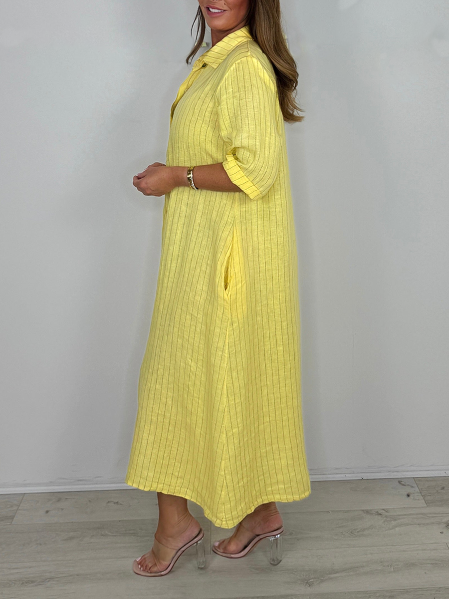 Linen Pinstripe Shirt Dress