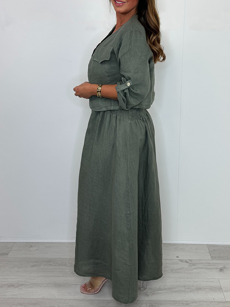 Linen Smocked Dress With Over Jacket