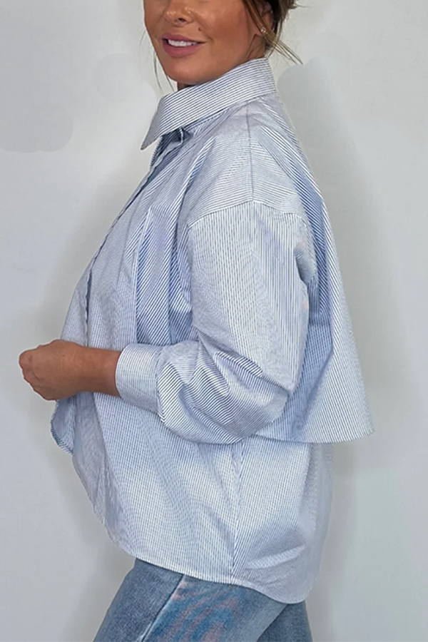 High Neck Pinstripe Tiered Shirt