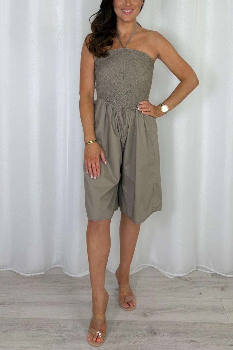 Crinkle Bust Halter Neck Style Playsuit